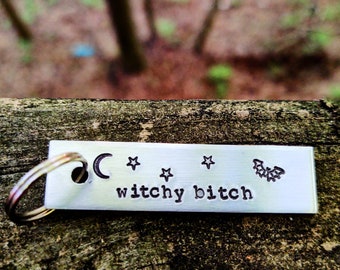 Witchy Bitch Keychain . Funny Best Friend Gift . Witch Keychain .  Moon and Stars  . Fall Keychain . Halloween Keychain . Funny Keychain