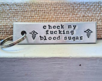 Diabetes Keychain . Medical Alert Keychain . Check My Blood Sugar . Funny Key Chain . Gifts for Diabetics . Funny Medical Alert Key Chain