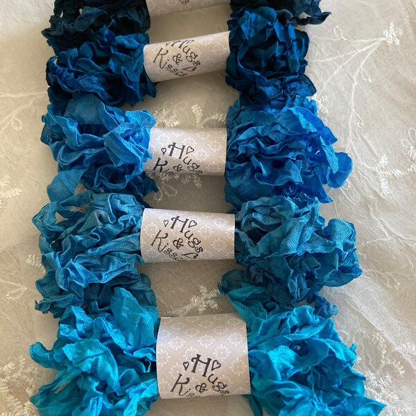 Hand Crinkled Blue Ombré Assorted Colors 25 Yards Total