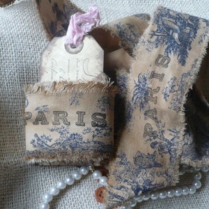 Vintage French Blue Toile Handmade Ribbon