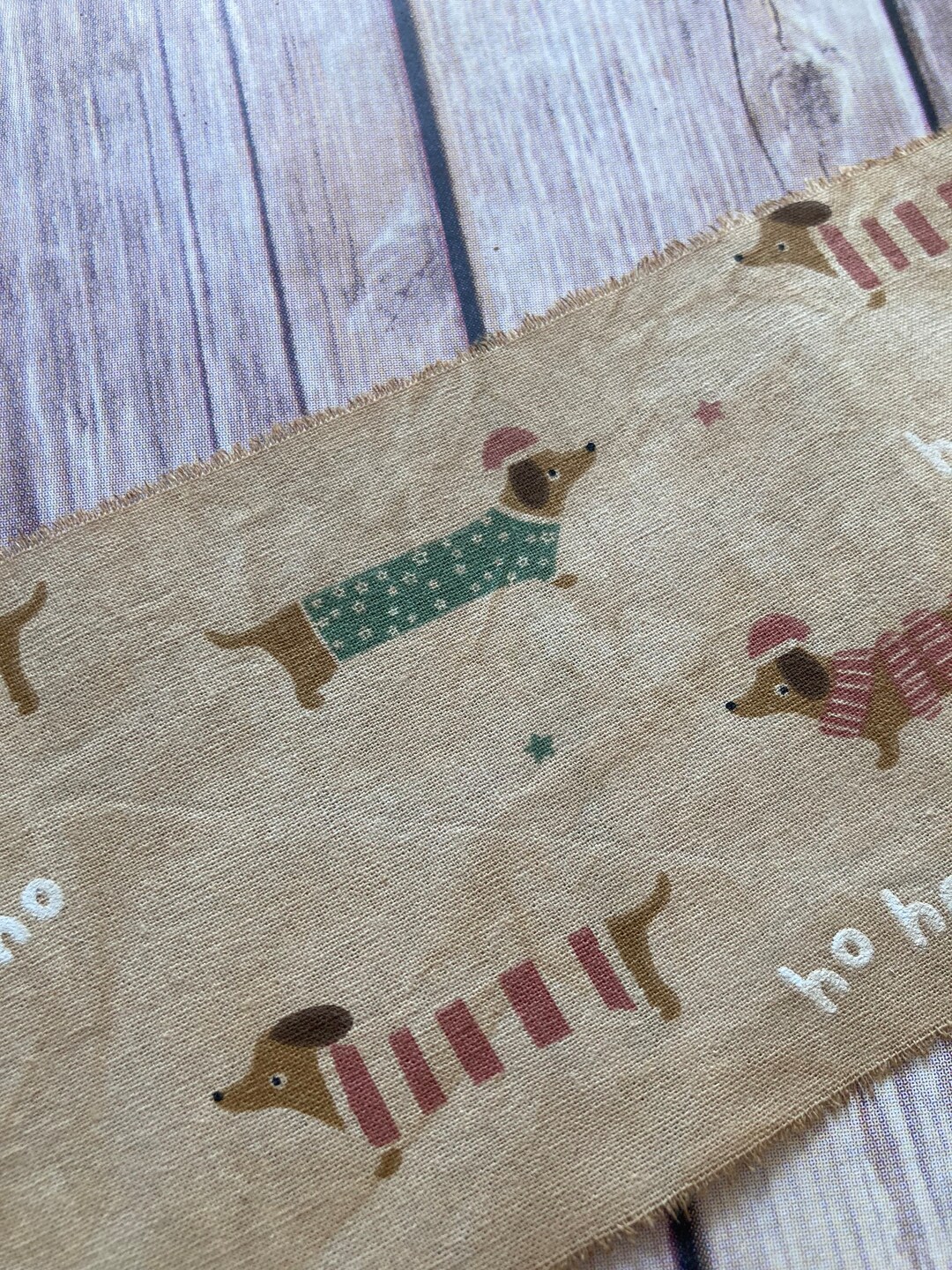 Softly Distressed Dachshund Dog Christmas Fabric Ribbon for Christmas