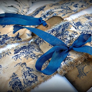 Slightly Distressed Toile French Ribbon with French Stamping