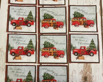 SET of TEN Christmas Fabric Quilting Motifs, Christmas Scrapbooking Ideas, Christmas Truck Theme Christmas Decor
