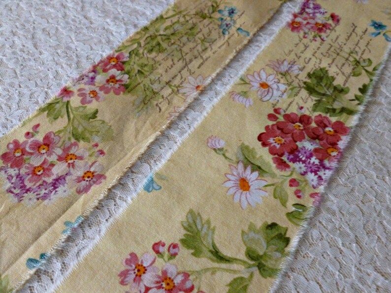 You CHOOSE either Distressed or Natural in Color 52 INCHES Long French Floral Handmade Ribbon with French Script