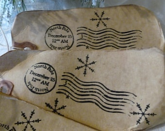 Vintage Inspired Christmas Gift/Shipping Tags, Coffee Stained, Country Christmas, SET OF SIX North Pole