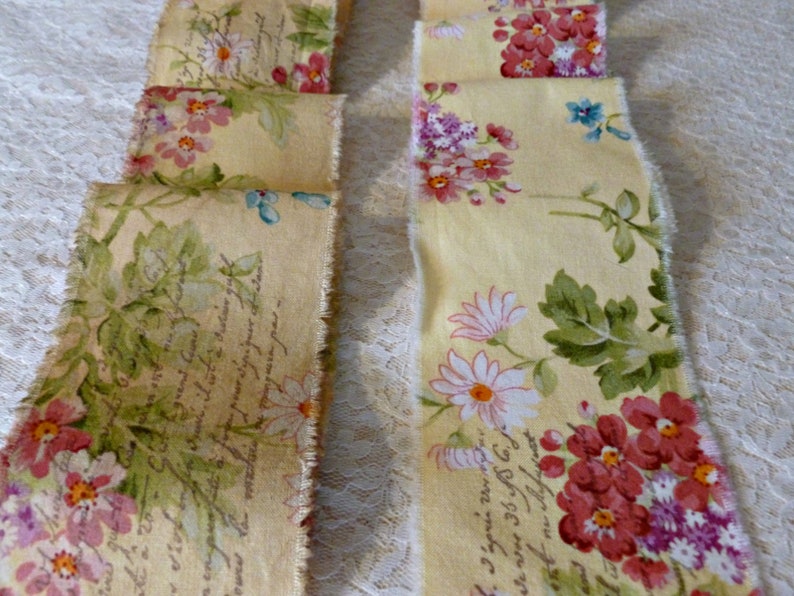 You CHOOSE either Distressed or Natural in Color 52 INCHES Long French Floral Handmade Ribbon with French Script