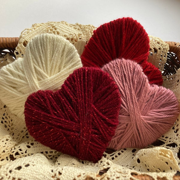 Set of FOUR Yarn Valentine Hearts in Assorted Shades Bowl Filler Tray Decor