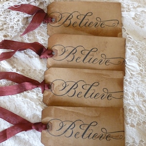 Set of FIVE Handmade Vintage Home Christmas Gift Tags, Christmas Gift Wrapping and Crafting Ideas