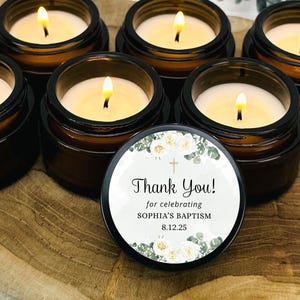 Custom Baptism Candle Favors, First Communion, Christening, Dedication, Baby Shower Gifts Bulk Soy Candles, Personalized Wholesale Favors