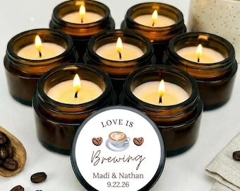 Love Is Brewing Wedding Bridal Shower Candles, Personalized Bulk Wholesale Soy Wax Favors