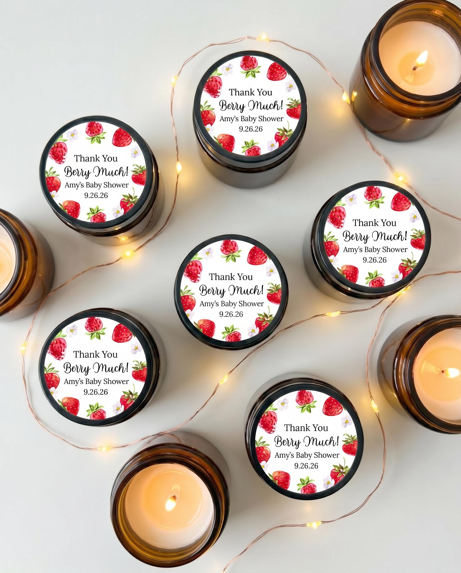 Berry Sweet Baby Shower Custom Soy Wax Candle Favors, Party Candles for ...