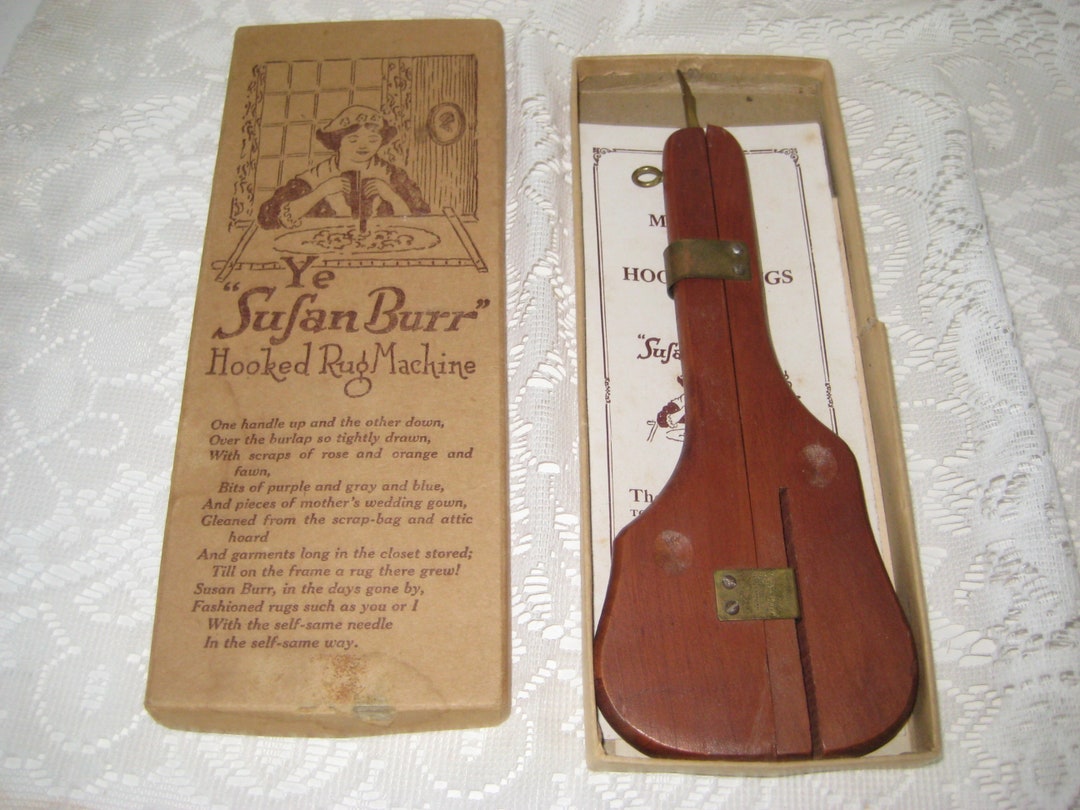 Machine à Tapis Crochetée Ye Sufan Burr Vintage - Manche Bois, Crochet Laiton - Avec Boîte