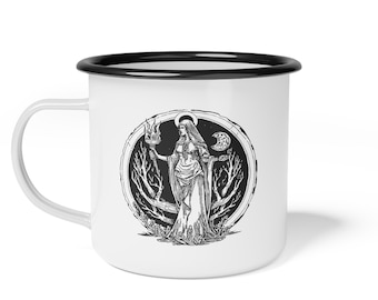 Goddess Hecate Enamel Camp Cup | Mystic Occult Mug | Witchy Mug | Gift for Her | Witchcore Mug | Pagan Enamel Mug
