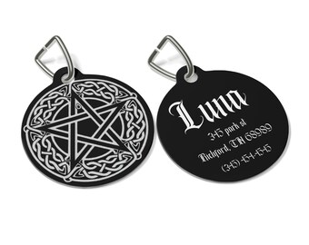 Celtic Custom Alt Pet ID Tag, Witchy Pet Tag, Pentagram, Heavy Metal Dog Tag, Goth Pet Accessories, Alt Pet Accessories