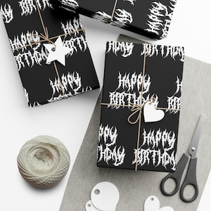 Happy Birthday Heavy Metal Gift Wrap Papers, Death Metal Gift, Heavy Metal Birthday Gift, Death Metal Gift,Goth Birthday, Witchy