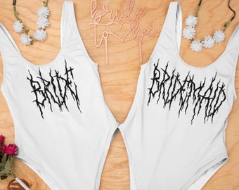 Death Metal Bride Swimsuit Personalized Bride Swimsuit Onepiece Honeymoon Swim Suit Custom Swimsuit Bachelorette Swimsuit Beach Bride Gift