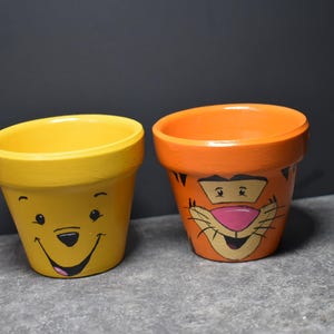 Hand Painted Clay Pot Set Tigger and Winnie the Pooh Planter - Etsy