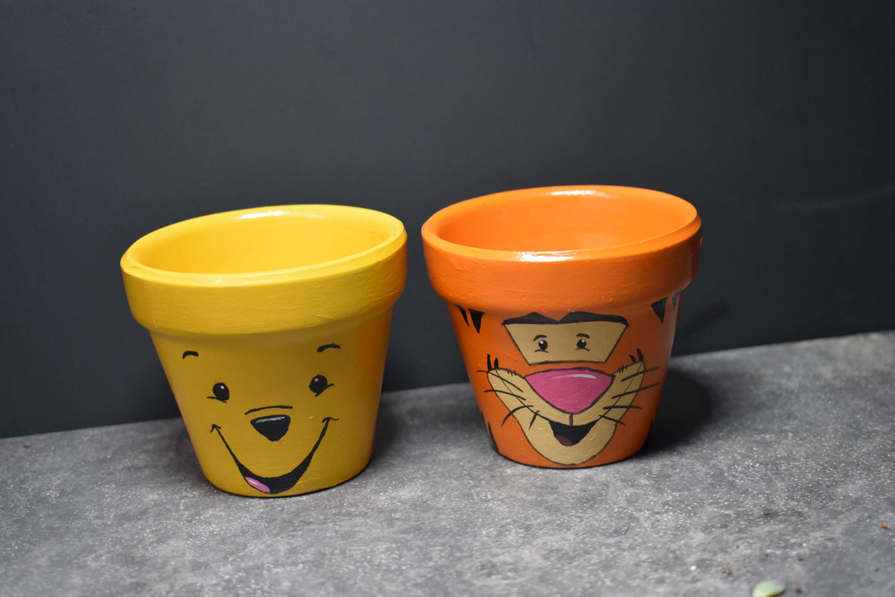 Hand Painted Clay Pot Set Tigger and Winnie the Pooh Planter - Etsy