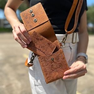 Embossed Leather Crossbody Phone Bag | Leather Shoulder Bag | Small Crossbody Bag | Phone Purse | Iphone 14 /15/16 Pro MAX, Gift for Her