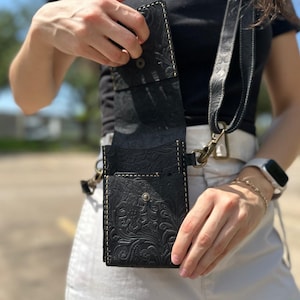 Leather Shoulder Bag | Leather Crossbody Phone Bag | Small Crossbody Bag | iPhone 15, 14, 13 Max | Gifts for Her
