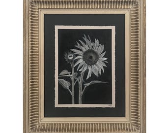 Original Black and White Charcoal Drawing of Sunflowers | Wall Art | Home Decor