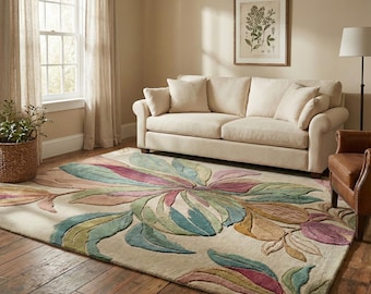 Hand-Tufted Wool Floral Rug: Sculpted Botanical Design
