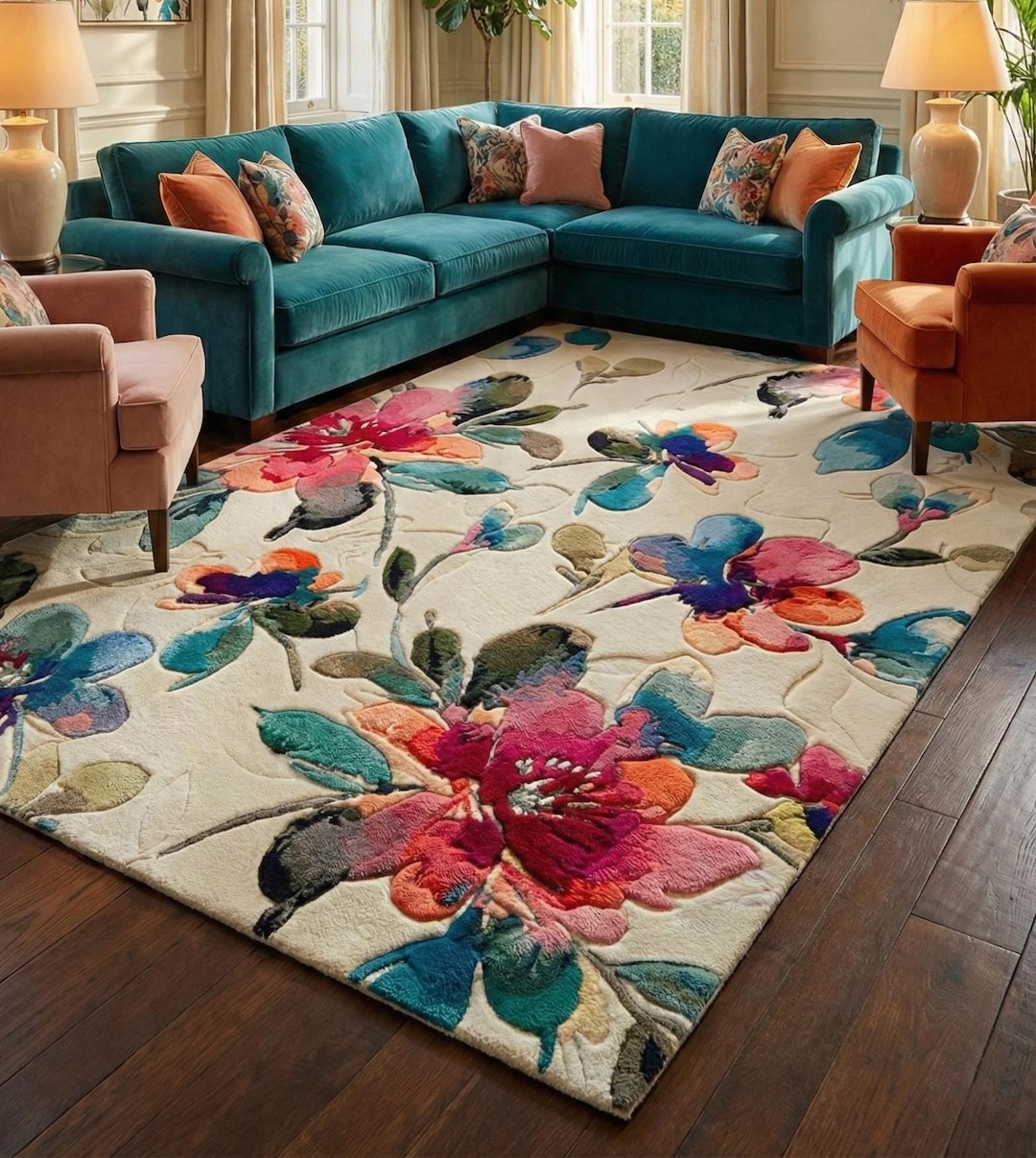 Rich Flower Rugs Hand Tufted Floral Rug, Botanical Area Rug - Luxury Sculpted Pink ...