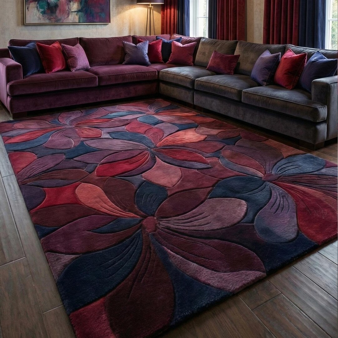 Hand-tufted Wool Floral Rug – Burgundy 3D Carved Design - Etsy