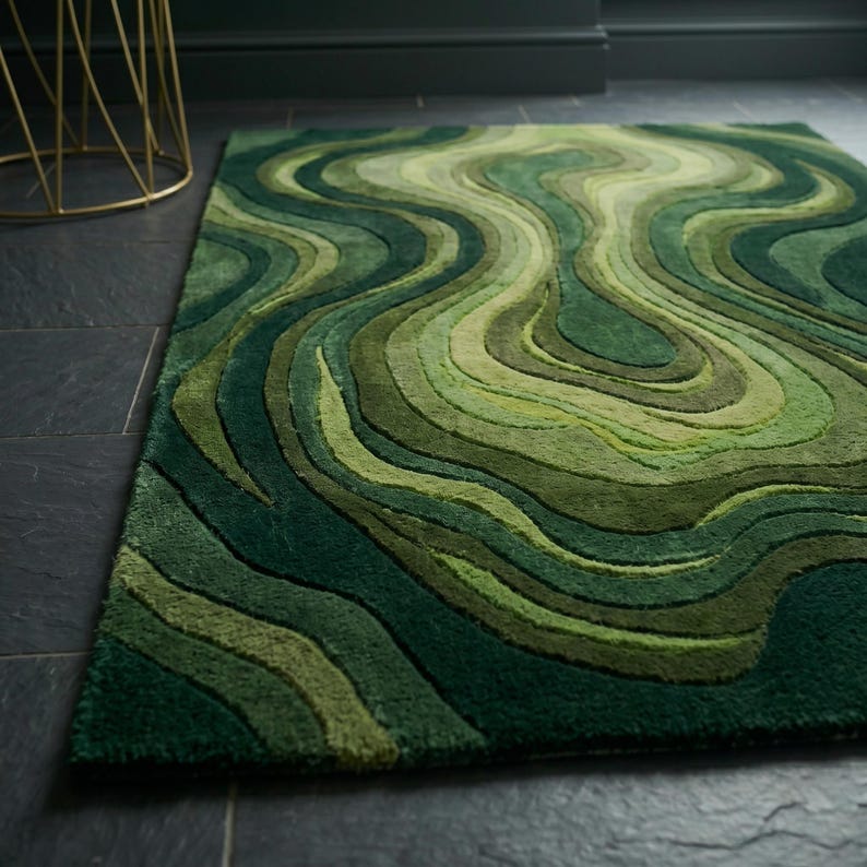 Hand Tufted Blue Abstract Rug, Modern Contour Area Rug, Luxury Wool Carpet, Artistic Wave Rug, Contemporary Statement Rug, Custom Size Rug image 16