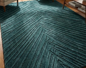 Tapis sculpté vert sarcelle Carpette géométrique moderne Moquette touffetée à la main de couleur unie Tapis contemporain de luxe