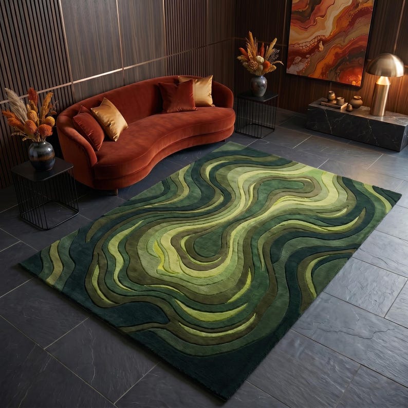 Hand Tufted Blue Abstract Rug, Modern Contour Area Rug, Luxury Wool Carpet, Artistic Wave Rug, Contemporary Statement Rug, Custom Size Rug image 12