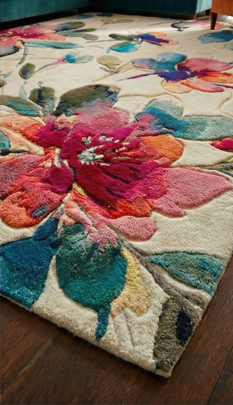 Rich Flower Rugs Hand Tufted Floral Rug, Botanical Area Rug - Luxury Sculpted Pink ...