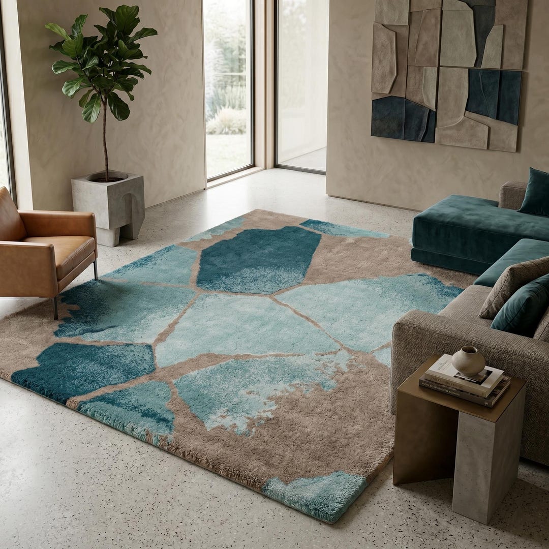 Modern Aqua Blue Abstract Rug, Handmade Contemporary Area Rug ...