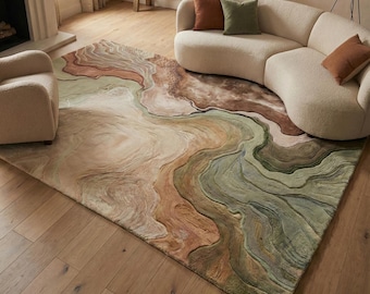 Hand-Tufted Wool Rug, Earth Tone Marble Abstract Area Rug
