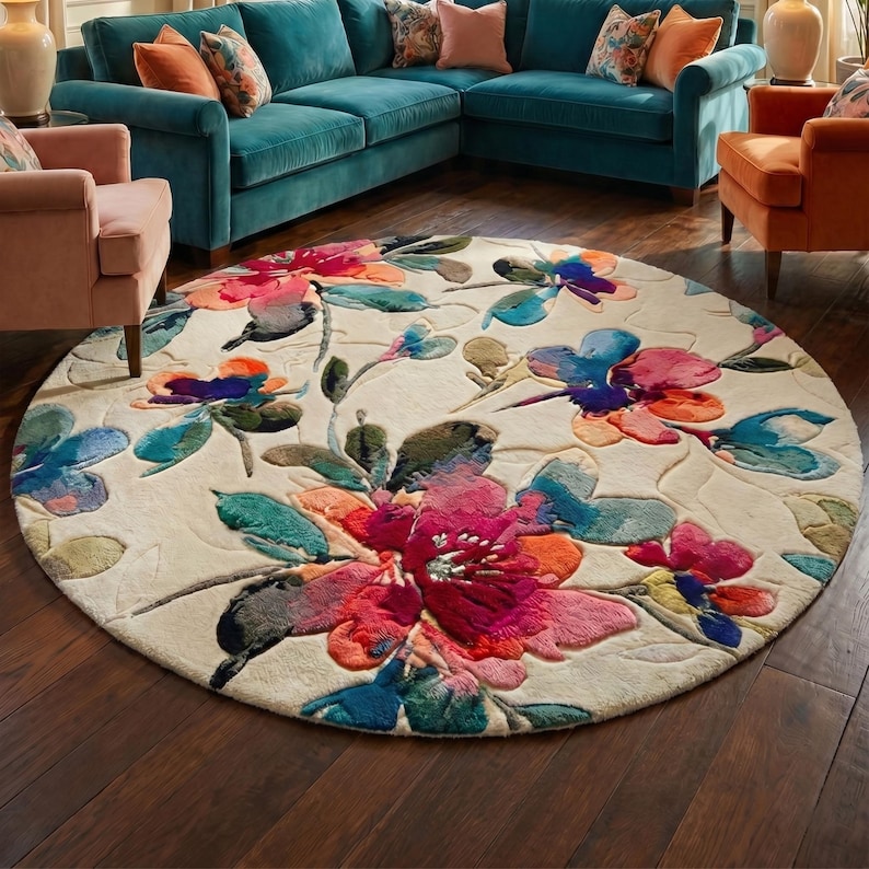 Hand Tufted Floral Rug, Botanical Area Rug - Luxury Sculpted Pink ...