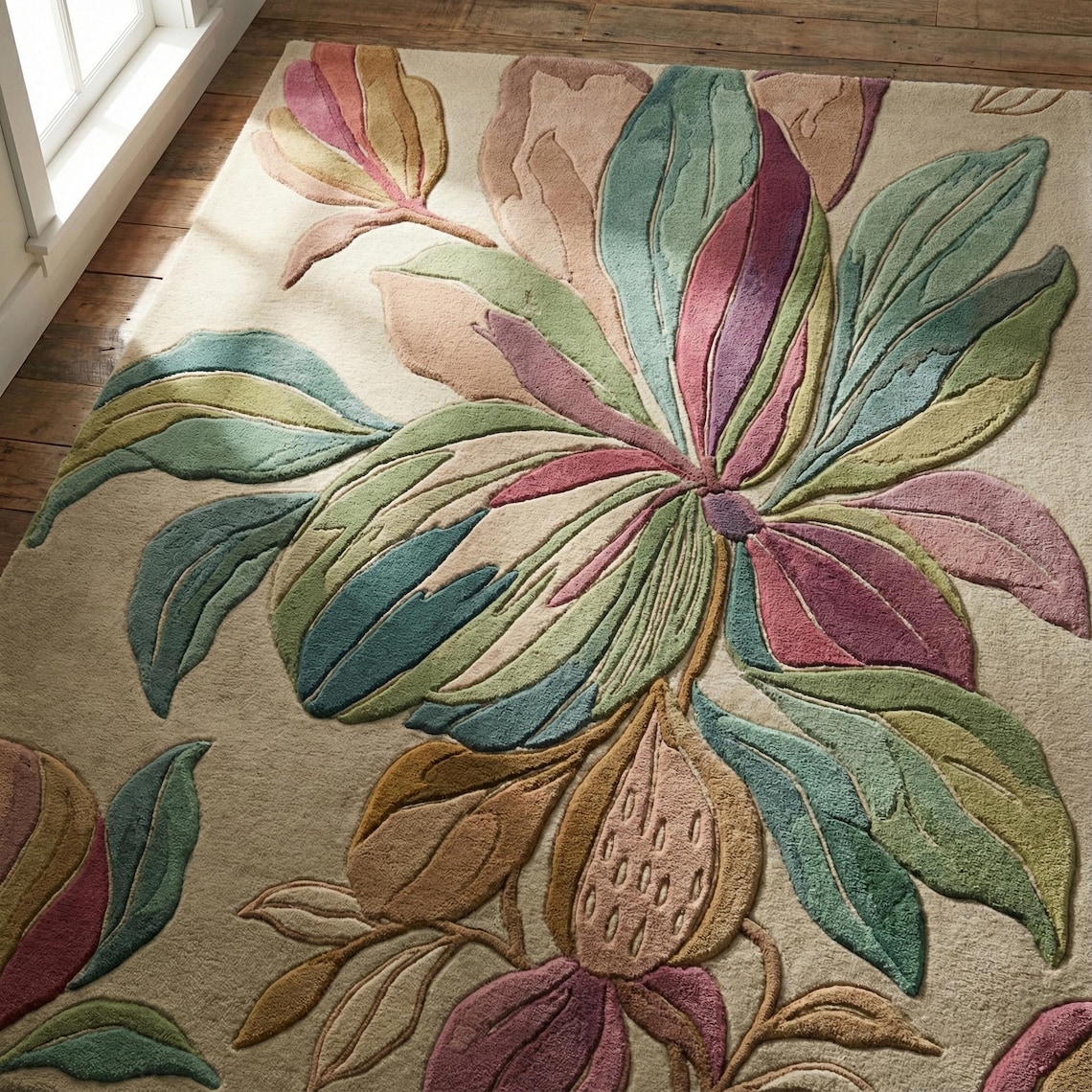 Hand-tufted Wool Floral Rug: Sculpted Botanical Design - Etsy