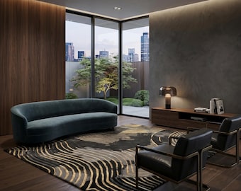 Tapis de luxe en or noir, tapis fait main en laine et viscose, tapis abstrait géométrique moderne, tapis de créateur contemporain