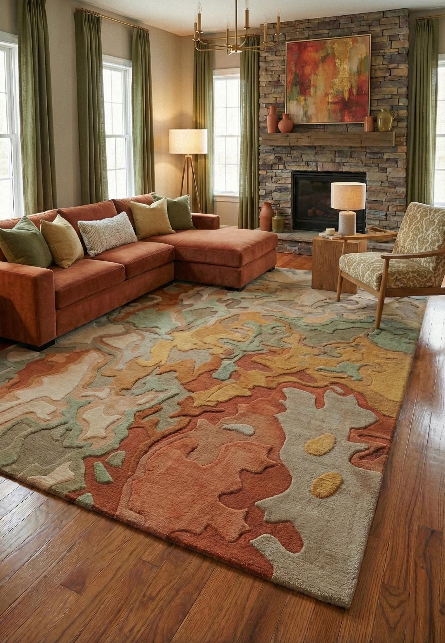 Organic Abstract Area Rug, Sculpted Modern Rug, Earth Tone Textured ...