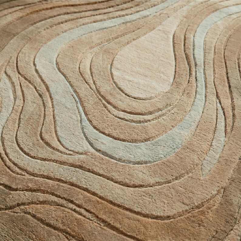 Hand Tufted Blue Abstract Rug, Modern Contour Area Rug, Luxury Wool Carpet, Artistic Wave Rug, Contemporary Statement Rug, Custom Size Rug image 9