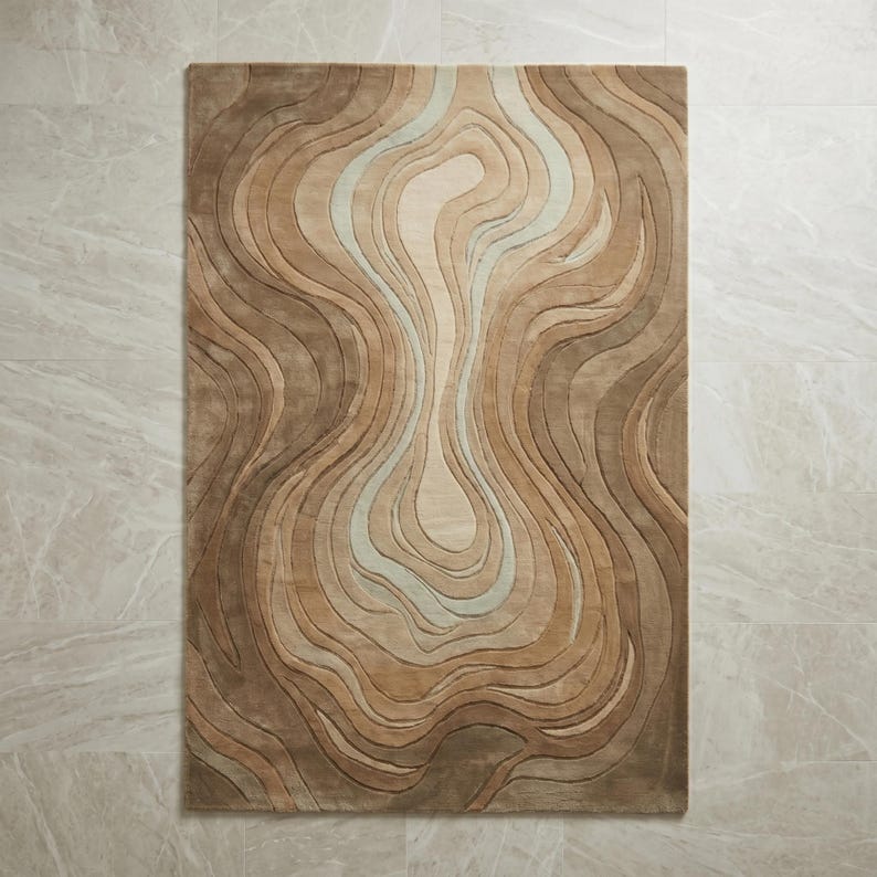 Hand Tufted Blue Abstract Rug, Modern Contour Area Rug, Luxury Wool Carpet, Artistic Wave Rug, Contemporary Statement Rug, Custom Size Rug image 8