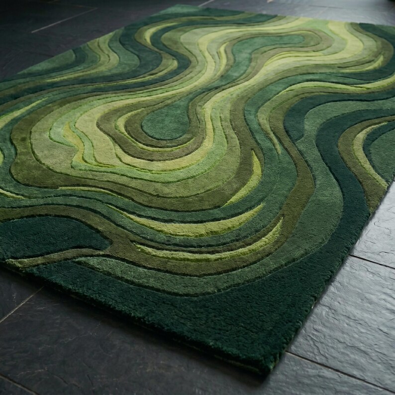 Hand Tufted Blue Abstract Rug, Modern Contour Area Rug, Luxury Wool Carpet, Artistic Wave Rug, Contemporary Statement Rug, Custom Size Rug image 14