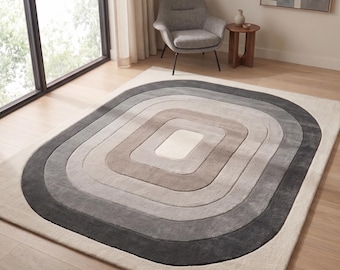 Modern Neutral Area Rug, Minimalist Geometric Carpet, Contemporary Hand Tufted Living Room Rug, Scandinavian Abstract Floor Rug