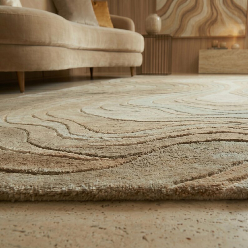 Hand Tufted Blue Abstract Rug, Modern Contour Area Rug, Luxury Wool Carpet, Artistic Wave Rug, Contemporary Statement Rug, Custom Size Rug image 11