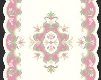 Handtuftad Aubusson-matta i ull – Royal Scalloped Rose Floral Carpet Elfenben och rosa Storlek 6,2x1,8 meter