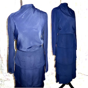 Vintage 40s Navy Blue Dress by Sylvan Original Saint Louis 3 Tier Old Hollywood
