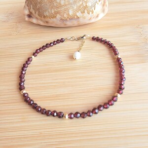 Beaded Anklet Gemstone Boho Real Crystal Garnet Gold  Ankle Bracelet Handmade Minimalist January Birthstone Gold Mother&#39;s Day gift