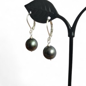 Tahitian Pearl Earrings Black Pearl Dangle Drop Handmade Sterling Silver Gold  Hawaiian Jewelry Minimalist Boho Bridal Gift Beach Tropical