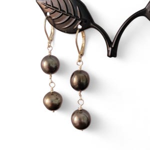 Tahitian Pearl Earrings Black Pearl Dangle Drop Earrings Handmade Sterling Silver Gold Hawaii Jewelry Boho Bridal Wedding Mother&#39;s Gift Mom