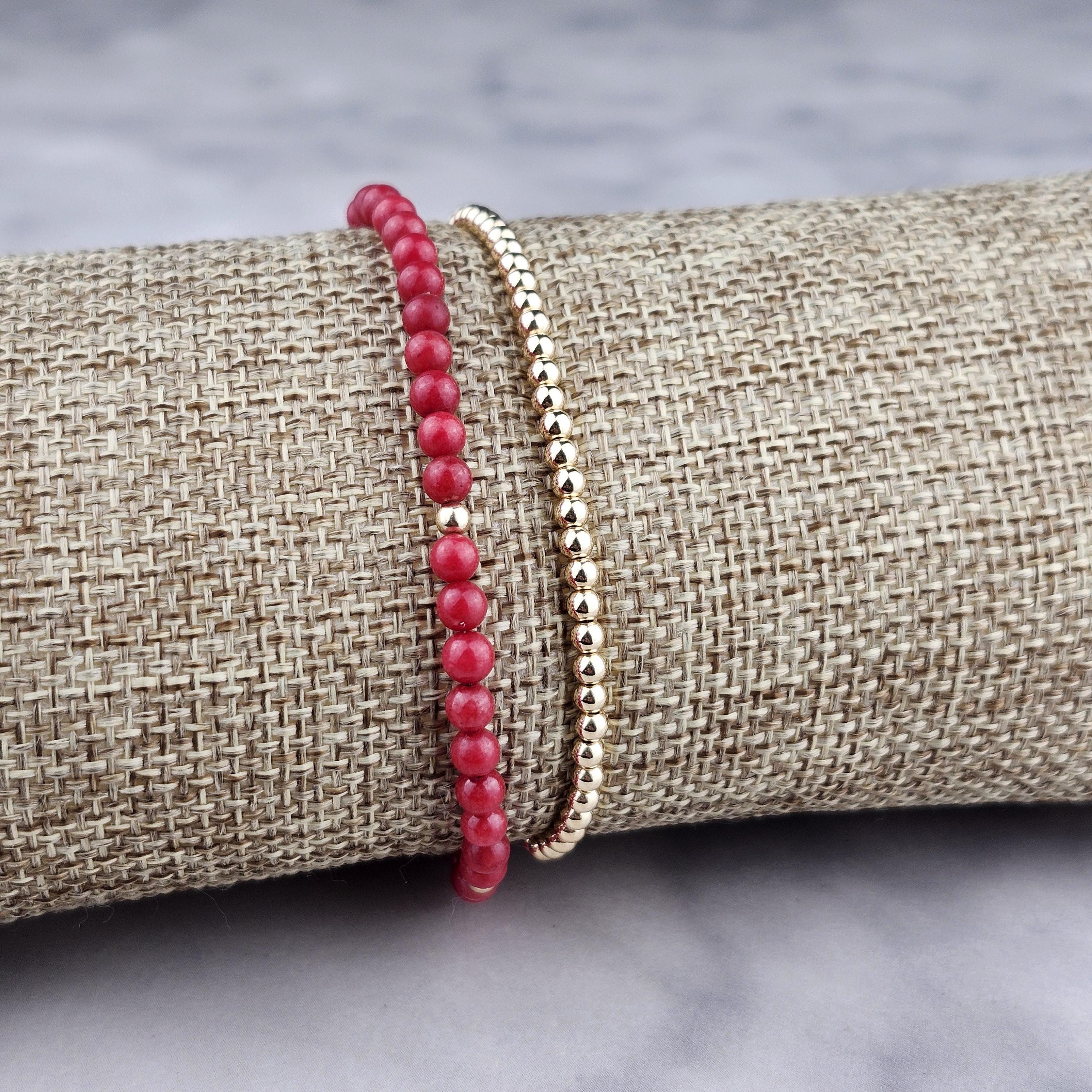 Bracelet Pépites De Corail Rouge Et Perles Dorées - Style Ethnique Années 1960 - Occasion