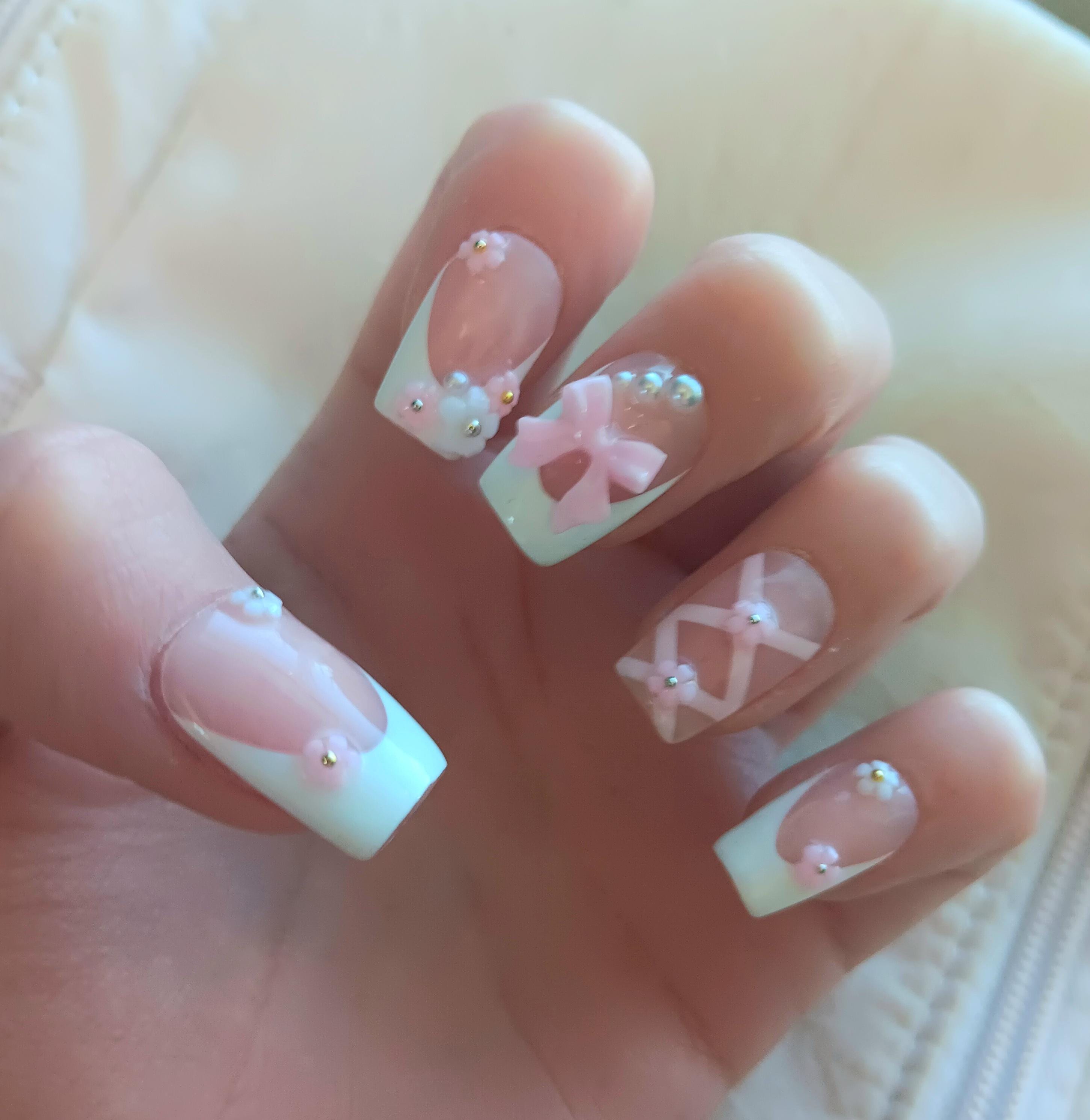 Pink Coquette Nails | Ballerina Criss Cross Design | French Tips